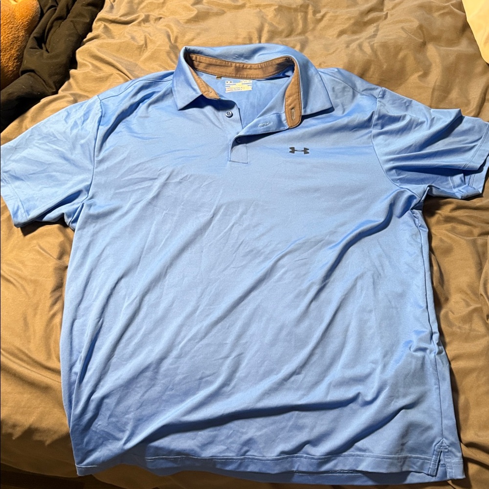 Under Armour Men's Light Blue Polo with Tan Accents